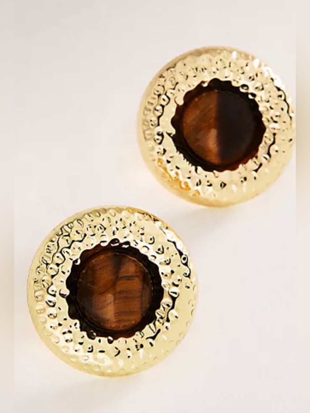 NWT Anthropologie Tiger’s Eye Button Post Earrings in Tiger Eye